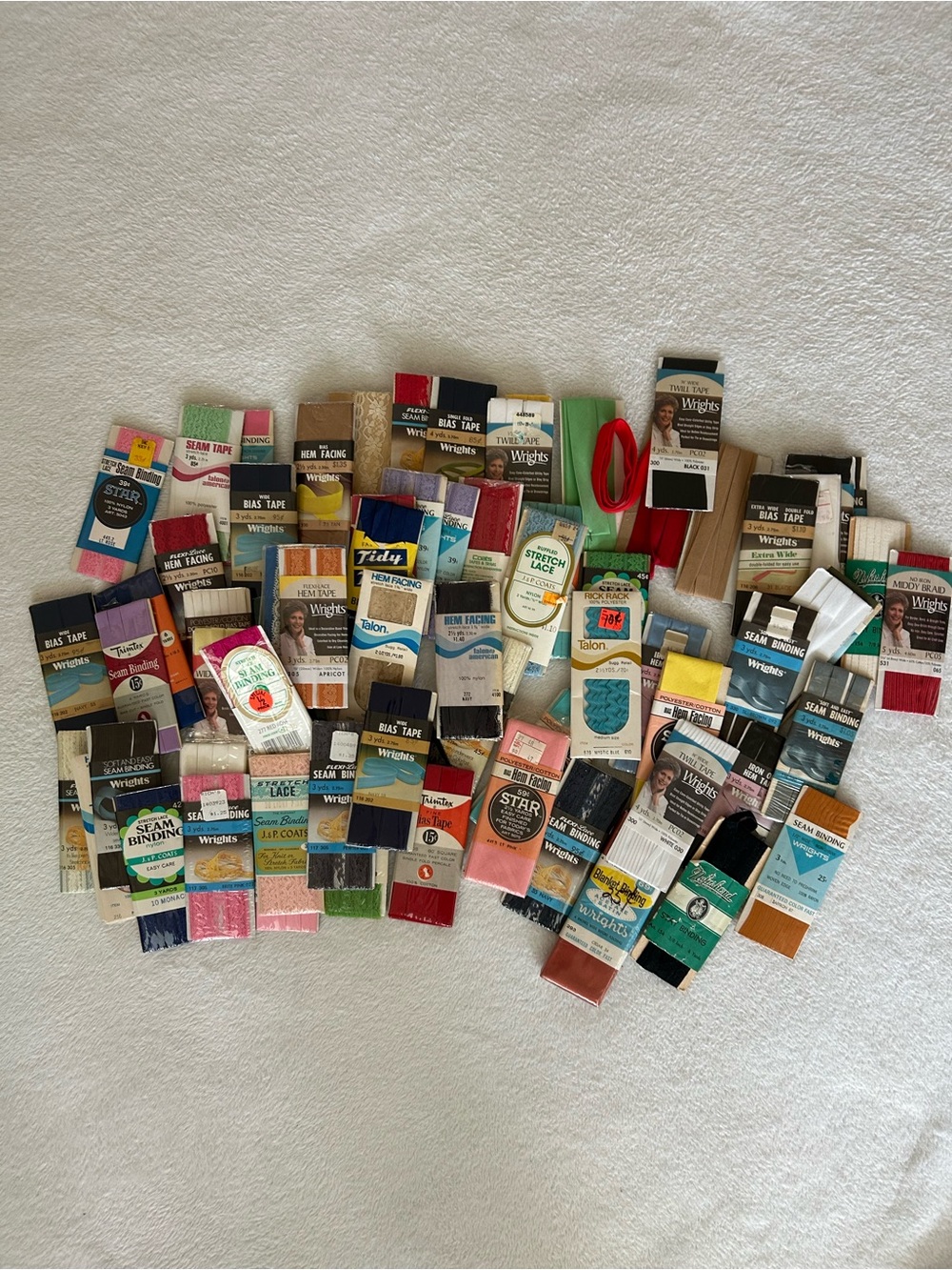 Large Lot of 70+ Vintage Bias Tape, Trim, Seam Binding, Hem Facing Sewing Crafts